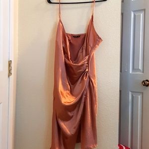 Ruched Side Split Hem Satin Dress 2X